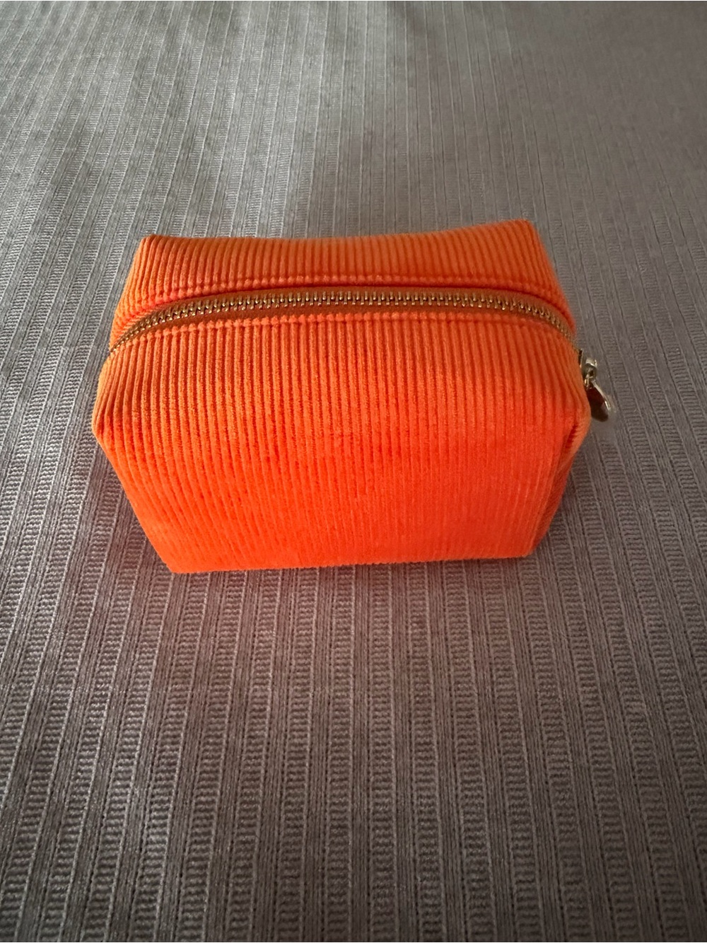 Vibrant Orange Corduroy Cosmetic Pouch with Gold Zipper new